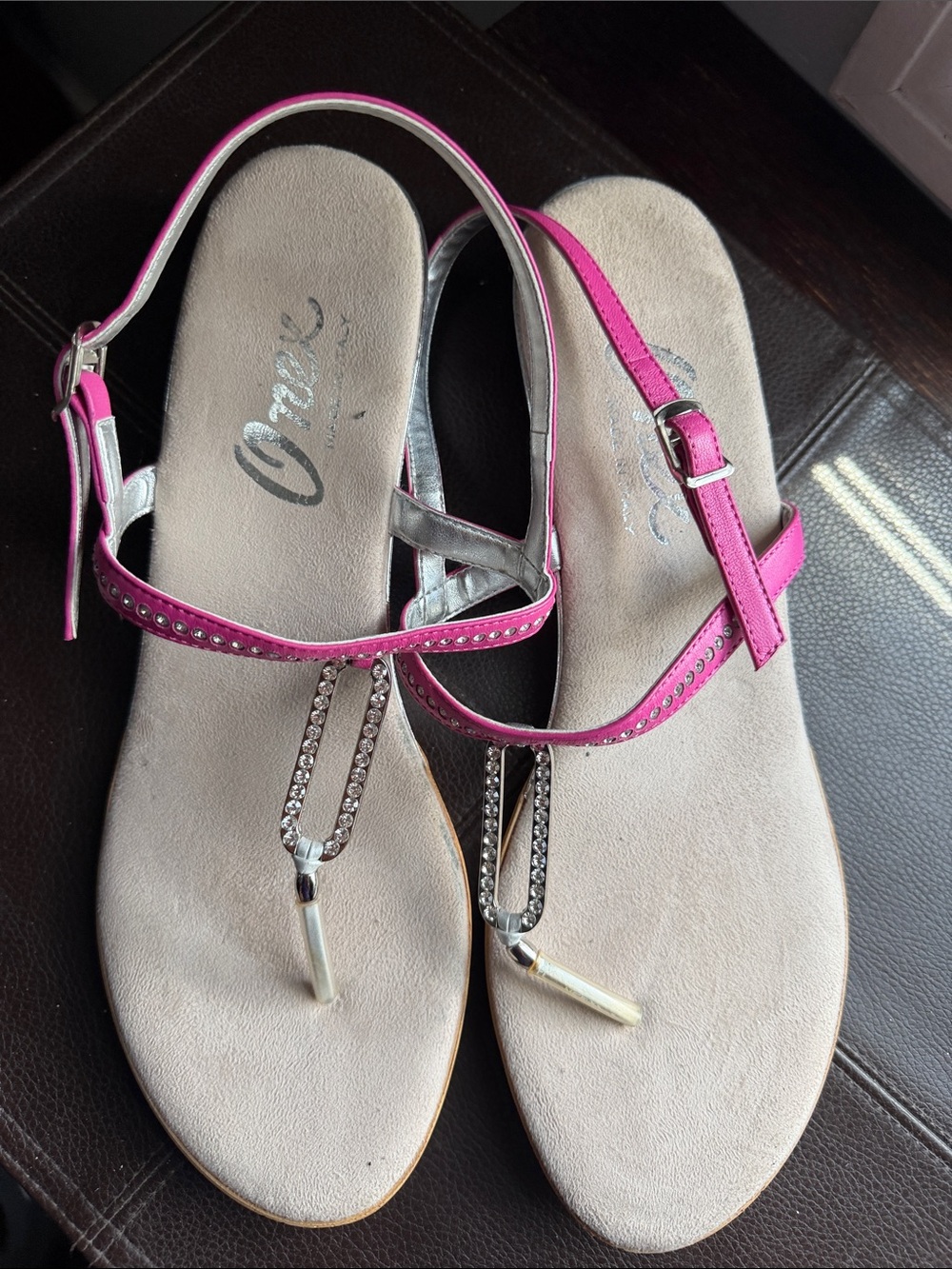 Onex Pink T-Strap Rhinestone Sandals
